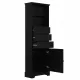 Black Tall Storage Cabinet with 3 Drawers and Adjustable Shelves for Bathroom, Study, Office and Interior, MDF Board with Painted Finish Black Tall Storage Cabinet with 3 Drawers and Adjustable Shelves for Bathroom, Study, Office and Interior, MDF Board with Painted Finish