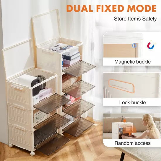 3 Tier Stackable Plastic Storage Bins with Lid - 23QT Foldable Organizers and Storage with Magnetic Doors & Lockable Wheels 3 Tier Stackable Plastic Storage Bins with Lid - 23QT Foldable Organizers and Storage with Magnetic Doors & Lockable Wheels