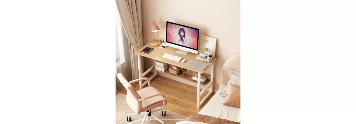Modern Wooden Computer Desk with Bookshelf for Home Office - Only $79.29
