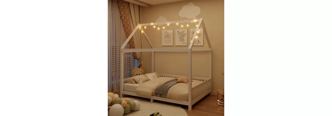 The Perfect White Wood Full Size House Bed with Guardrail and LED for Your Child's Room The Perfect White Wood Full Size House Bed with Guardrail and LED for Your Child's Room