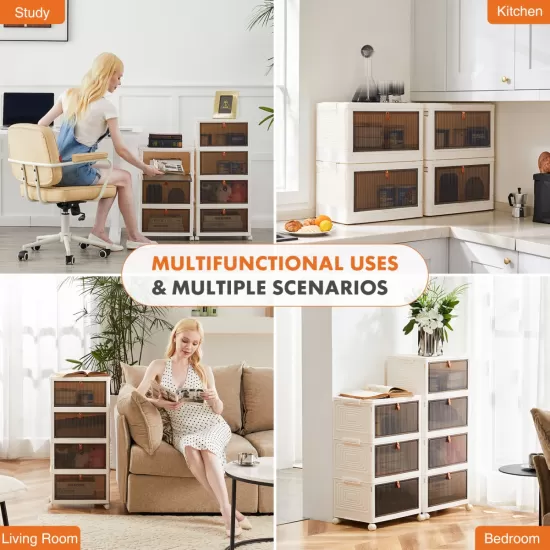 3 Tier Stackable Plastic Storage Bins with Lid - 23QT Foldable Organizers and Storage with Magnetic Doors & Lockable Wheels 3 Tier Stackable Plastic Storage Bins with Lid - 23QT Foldable Organizers and Storage with Magnetic Doors & Lockable Wheels