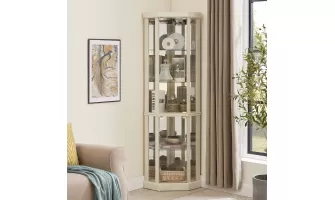 The Perfect Corner Lighted Curio Cabinet for Your Living Room: Antique White Display Case with Built-In Lighting