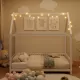 Wood Full Size House Bed with Guardrail and LED, White Wood Full Size House Bed with Guardrail and LED, White
