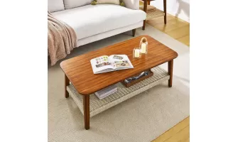 Mid-Century Boho Rattan Coffee Table: Stylish and Functional Storage Solution for Your Living Space
