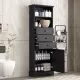 Black Tall Storage Cabinet with 3 Drawers and Adjustable Shelves for Bathroom, Study, Office and Interior, MDF Board with Painted Finish Black Tall Storage Cabinet with 3 Drawers and Adjustable Shelves for Bathroom, Study, Office and Interior, MDF Board with Painted Finish