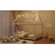 Wood Full Size House Bed with Guardrail and LED, White Wood Full Size House Bed with Guardrail and LED, White