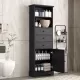 Black Tall Storage Cabinet with 3 Drawers and Adjustable Shelves for Bathroom, Study, Office and Interior, MDF Board with Painted Finish Black Tall Storage Cabinet with 3 Drawers and Adjustable Shelves for Bathroom, Study, Office and Interior, MDF Board with Painted Finish