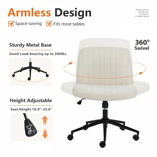 Office chair, backrest, armless office chair, adjustable swivel for comfortable home office, beige, fabric Office chair, backrest, armless office chair, adjustable swivel for comfortable home office, beige, fabric