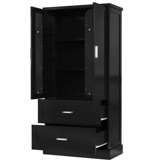 Tall Bathroom Storage Cabinet, Cabinet with Two Doors and Drawers, Adjustable Shelf, MDF Board, Black Tall Bathroom Storage Cabinet, Cabinet with Two Doors and Drawers, Adjustable Shelf, MDF Board, Black