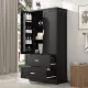 Tall Bathroom Storage Cabinet, Cabinet with Two Doors and Drawers, Adjustable Shelf, MDF Board, Black Tall Bathroom Storage Cabinet, Cabinet with Two Doors and Drawers, Adjustable Shelf, MDF Board, Black