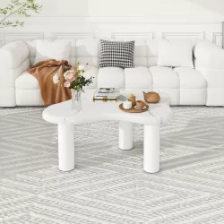 Cloud Coffee Table Classic Modern Marbling Tea Table, Irregular Indoor End Table For Living Room Apartment Free Shape with 3 Legs