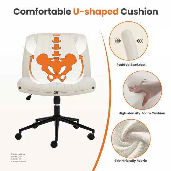 Office chair, backrest, armless office chair, adjustable swivel for comfortable home office, beige, fabric Office chair, backrest, armless office chair, adjustable swivel for comfortable home office, beige, fabric