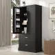 Tall Bathroom Storage Cabinet, Cabinet with Two Doors and Drawers, Adjustable Shelf, MDF Board, Black Tall Bathroom Storage Cabinet, Cabinet with Two Doors and Drawers, Adjustable Shelf, MDF Board, Black