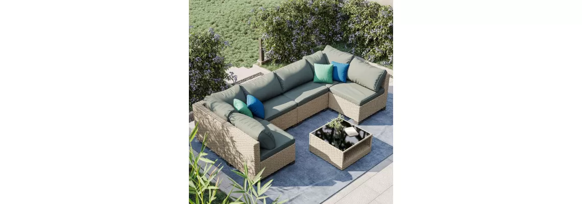 Boho Chic Outdoor Living: 7-Piece Patio Furniture Set with Water-Resistant Cushions for $538.29 Boho Chic Outdoor Living: 7-Piece Patio Furniture Set with Water-Resistant Cushions for $538.29