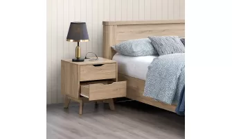 Modern Night Stand with USB & Type-C Charging in Natural Oak