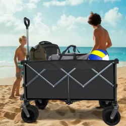 Collapsible Folding Wagon, Push Pull Foldable Beach Wagon Cart Collapsible Folding Wagon, Push Pull Foldable Beach Wagon Cart