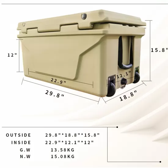 Khaki color ice cooler box 65QT camping ice chest beer box outdoor fishing cooler Khaki color ice cooler box 65QT camping ice chest beer box outdoor fishing cooler