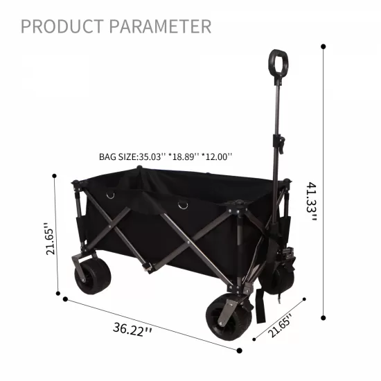 Folding Wagon, Heavy Duty Utility Beach Wagon Cart for Sand with Big Wheels, Adjustable Handle&Drink Holders for Shopping, Camping,Garden and Outdoor Folding Wagon, Heavy Duty Utility Beach Wagon Cart for Sand with Big Wheels, Adjustable Handle&Drink Holders for Shopping, Camping,Garden and Outdoor