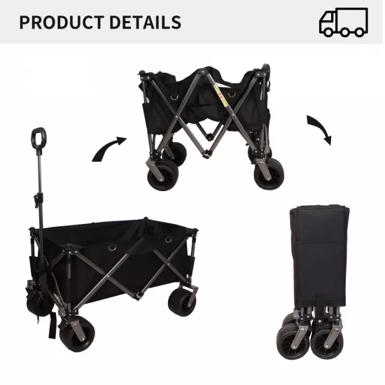 Folding Wagon, Heavy Duty Utility Beach Wagon Cart for Sand with Big Wheels, Adjustable Handle&Drink Holders for Shopping, Camping,Garden and Outdoor Folding Wagon, Heavy Duty Utility Beach Wagon Cart for Sand with Big Wheels, Adjustable Handle&Drink Holders for Shopping, Camping,Garden and Outdoor