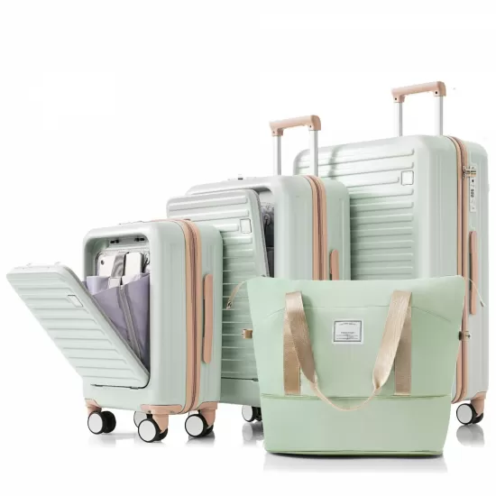 Luggage Set of 4 with USB Port, 20, 24inch with front opening design Airline Certified Carry on Luggage with Cup Holder, ABS Hard Shell Luggage with Expandable Travel Bag, grey green Luggage Set of 4 with USB Port, 20, 24inch with front opening design Airline Certified Carry on Luggage with Cup Holder, ABS Hard Shell Luggage with Expandable Travel Bag, grey green