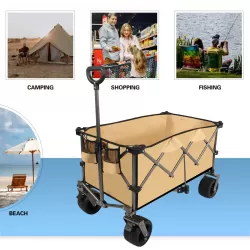 Collapsible Folding Wagon, Push Pull Foldable Beach Wagon Cart Collapsible Folding Wagon, Push Pull Foldable Beach Wagon Cart