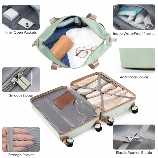 Luggage Set of 4 with USB Port, 20, 24inch with front opening design Airline Certified Carry on Luggage with Cup Holder, ABS Hard Shell Luggage with Expandable Travel Bag, grey green Luggage Set of 4 with USB Port, 20, 24inch with front opening design Airline Certified Carry on Luggage with Cup Holder, ABS Hard Shell Luggage with Expandable Travel Bag, grey green