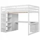 Wood Full Size Loft Bed with Built-in Wardrobe, Desk, Storage Shelves and Drawers, White Wood Full Size Loft Bed with Built-in Wardrobe, Desk, Storage Shelves and Drawers, White