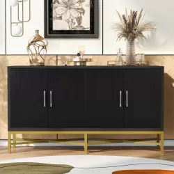 U_STYLE  Distinctive Features of Four-Door Sideboard with Metal and Cross-Leg Design,Suitable for Living Rooms,Entrance and Study