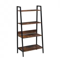 YSSOA 4-Tier Ladder Bookshelf Organizer, Rustic Brown Ladder Shelf for Home & Office, Wood Board & Metal Frame