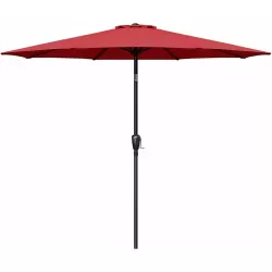 Simple Deluxe 9ft Outdoor Market Table Patio Umbrella with Button Tilt, Crank and 8 Sturdy Ribs for Garden, Red