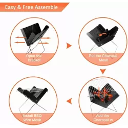 YSSOA 12” Portable Grill Charcoal Barbecue Grill - Folding Grill Notebook Shape Charcoal Grill, Detachable Collapsible, Mini Tabletop Camping Grill BBQ, Black
