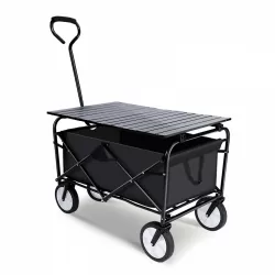 Heavy Duty Portable Folding Wagon and Collapsible Aluminum Alloy Table Combo Utility Outdoor Camping Cart with Universal Anti-slip Wheels & Adjustable Handle along with Metal Board Desktop, Black Heavy Duty Portable Folding Wagon and Collapsible Aluminum Alloy Table Combo Utility Outdoor Camping Cart with Universal Anti-slip Wheels & Adjustable Handle along with Metal Board Desktop, Black