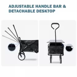 Heavy Duty Portable Folding Wagon and Collapsible Aluminum Alloy Table Combo Utility Outdoor Camping Cart with Universal Anti-slip Wheels & Adjustable Handle along with Metal Board Desktop, Black Heavy Duty Portable Folding Wagon and Collapsible Aluminum Alloy Table Combo Utility Outdoor Camping Cart with Universal Anti-slip Wheels & Adjustable Handle along with Metal Board Desktop, Black