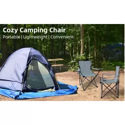 YSSOA Portable Folding Grey Camping Chair, 1-Pack