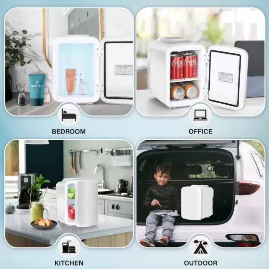 Mini Fridge, 4L/6 Can Portable Cooler & Warmer Freon-Free Small Refrigerator Provide Compact Storage for Skincare, Beverage, Food, Cosmetics, White Mini Fridge, 4L/6 Can Portable Cooler & Warmer Freon-Free Small Refrigerator Provide Compact Storage for Skincare, Beverage, Food, Cosmetics, White