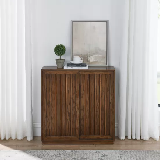 Mid Century Sideboard with 2 Sliding Door & Solid Wood Decorative Strips, Storage Cabinet for Living Room, Kitchen, Dining, Entryway, Hallway Mid Century Sideboard with 2 Sliding Door & Solid Wood Decorative Strips, Storage Cabinet for Living Room, Kitchen, Dining, Entryway, Hallway