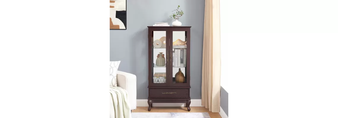 Stylish Dark Cherry Curio Cabinet with Adjustable Glass Shelves and Built-In Lighting for Wine Display
Stylish Dark Cherry Curio Cabinet with Adjustable Glass Shelves and Built-In Lighting for Wine Display