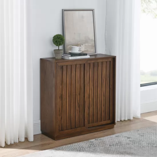 Mid Century Sideboard with 2 Sliding Door & Solid Wood Decorative Strips, Storage Cabinet for Living Room, Kitchen, Dining, Entryway, Hallway Mid Century Sideboard with 2 Sliding Door & Solid Wood Decorative Strips, Storage Cabinet for Living Room, Kitchen, Dining, Entryway, Hallway