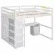 Wood Full Size Loft Bed with Built-in Wardrobe, Desk, Storage Shelves and Drawers, White Wood Full Size Loft Bed with Built-in Wardrobe, Desk, Storage Shelves and Drawers, White