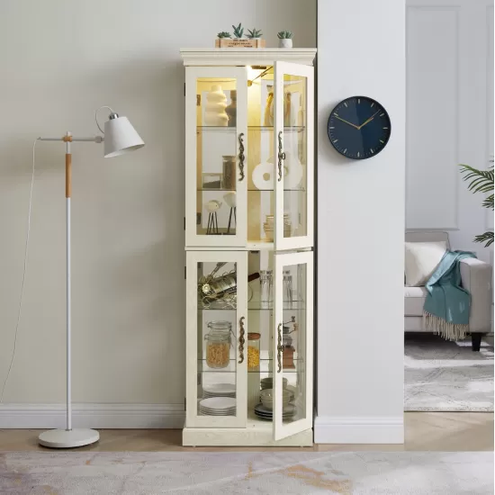 Lighted Glass Curio Display Cabinet,Display Cabinet,Glass Storage Cabinet Glass Wine cabinet Wood Frame Toy Display for Living Room, Kitchen, Pantry light bulb included Antique white Lighted Glass Curio Display Cabinet,Display Cabinet,Glass Storage Cabinet Glass Wine cabinet Wood Frame Toy Display for Living Room, Kitchen, Pantry light bulb included Antique white