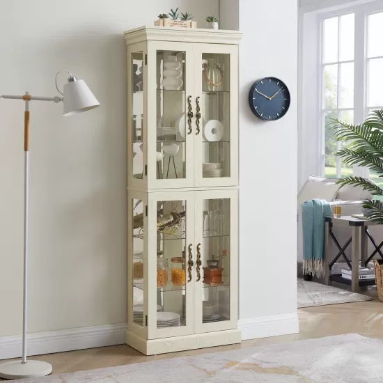 Lighted Glass Curio Display Cabinet,Display Cabinet,Glass Storage Cabinet Glass Wine cabinet Wood Frame Toy Display for Living Room, Kitchen, Pantry light bulb included Antique white Lighted Glass Curio Display Cabinet,Display Cabinet,Glass Storage Cabinet Glass Wine cabinet Wood Frame Toy Display for Living Room, Kitchen, Pantry light bulb included Antique white