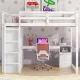 Wood Full Size Loft Bed with Built-in Wardrobe, Desk, Storage Shelves and Drawers, White Wood Full Size Loft Bed with Built-in Wardrobe, Desk, Storage Shelves and Drawers, White