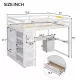 Wood Full Size Loft Bed with Built-in Wardrobe, Desk, Storage Shelves and Drawers, White Wood Full Size Loft Bed with Built-in Wardrobe, Desk, Storage Shelves and Drawers, White