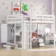 Wood Full Size Loft Bed with Built-in Wardrobe, Desk, Storage Shelves and Drawers, White Wood Full Size Loft Bed with Built-in Wardrobe, Desk, Storage Shelves and Drawers, White