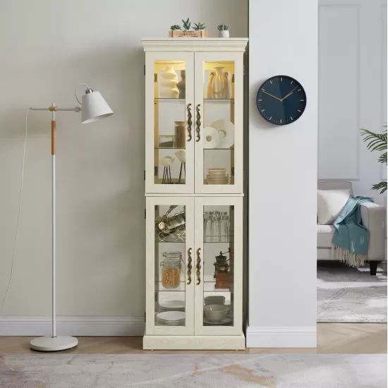 Lighted Glass Curio Display Cabinet,Display Cabinet,Glass Storage Cabinet Glass Wine cabinet Wood Frame Toy Display for Living Room, Kitchen, Pantry light bulb included Antique white Lighted Glass Curio Display Cabinet,Display Cabinet,Glass Storage Cabinet Glass Wine cabinet Wood Frame Toy Display for Living Room, Kitchen, Pantry light bulb included Antique white