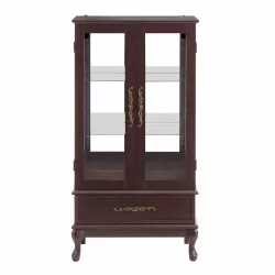 Curio Cabinet Lighted Glass Cabinet Glass Wine Cabinet Curio Display Cabinet with Adjustable Glass Shelves 2 Doors and 1 drawer Cabinet Sideboard With Bulb Included Dark Cherry