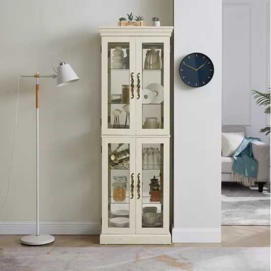 Lighted Glass Curio Display Cabinet,Display Cabinet,Glass Storage Cabinet Glass Wine cabinet Wood Frame Toy Display for Living Room, Kitchen, Pantry light bulb included Antique white Lighted Glass Curio Display Cabinet,Display Cabinet,Glass Storage Cabinet Glass Wine cabinet Wood Frame Toy Display for Living Room, Kitchen, Pantry light bulb included Antique white
