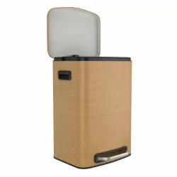 Curved Surface 13 Gallon 50L Kitchen Foot Pedal Operated Soft Close Trash Can - Stainless Steel Rectangular Bustbin with 30 Garbage Bags -Wood Texture Curved Surface 13 Gallon 50L Kitchen Foot Pedal Operated Soft Close Trash Can - Stainless Steel Rectangular Bustbin with 30 Garbage Bags -Wood Texture
