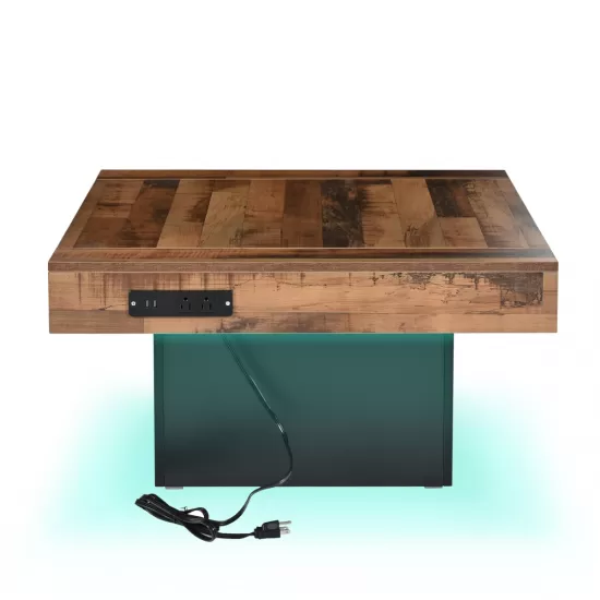 ON-TREND 31.4'' x 31.4'' Farmhouse Coffee Table with 2 USB Ports and Outlets, Brown Spliced Wood Grain Center Table with LED Light, Rustic Cocktail Table with Charging Station for Living Room, Black ON-TREND 31.4'' x 31.4'' Farmhouse Coffee Table with 2 USB Ports and Outlets, Brown Spliced Wood Grain Center Table with LED Light, Rustic Cocktail Table with Charging Station for Living Room, Black