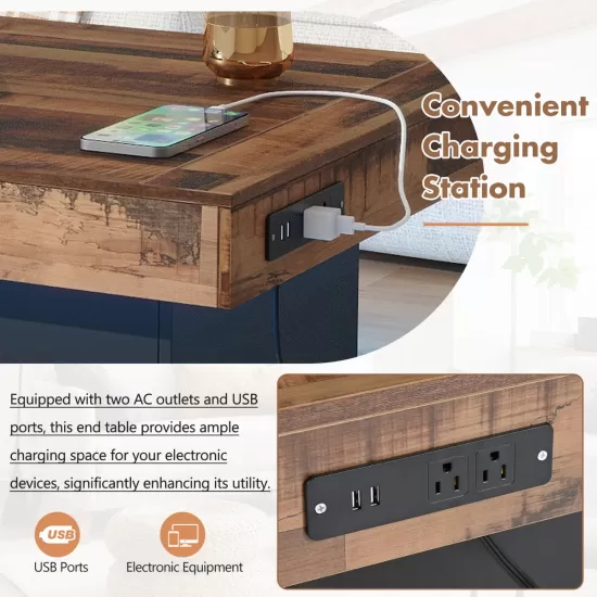 ON-TREND 31.4'' x 31.4'' Farmhouse Coffee Table with 2 USB Ports and Outlets, Brown Spliced Wood Grain Center Table with LED Light, Rustic Cocktail Table with Charging Station for Living Room, Black ON-TREND 31.4'' x 31.4'' Farmhouse Coffee Table with 2 USB Ports and Outlets, Brown Spliced Wood Grain Center Table with LED Light, Rustic Cocktail Table with Charging Station for Living Room, Black